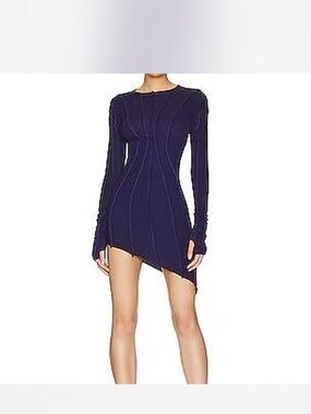SAMI MIRO VINTAGE Asymmetrical Navy Long-Sleeve Mini Dress